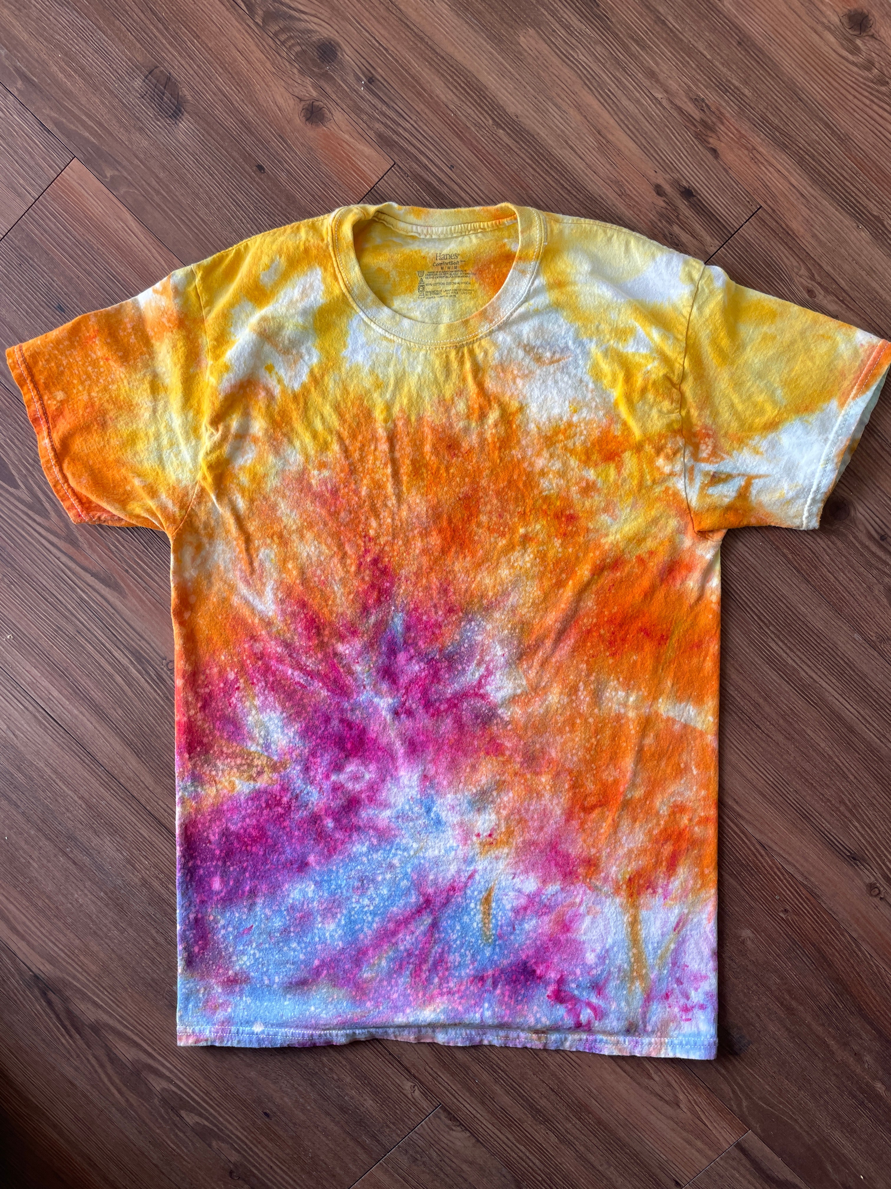 MEDIUM Men's Sunrise Galaxy Tie Dye T-Shirt | Blue, Pink and Yellow Ice Dye Short Sleeve