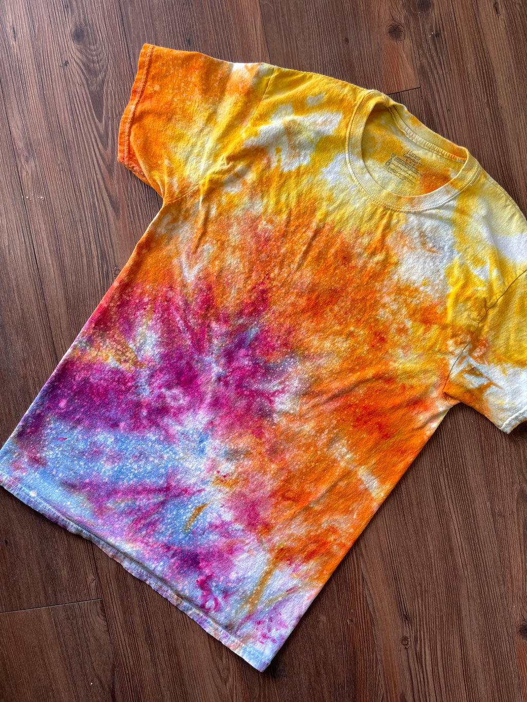 MEDIUM Men's Sunrise Galaxy Tie Dye T-Shirt | Blue, Pink and Yellow Ice Dye Short Sleeve
