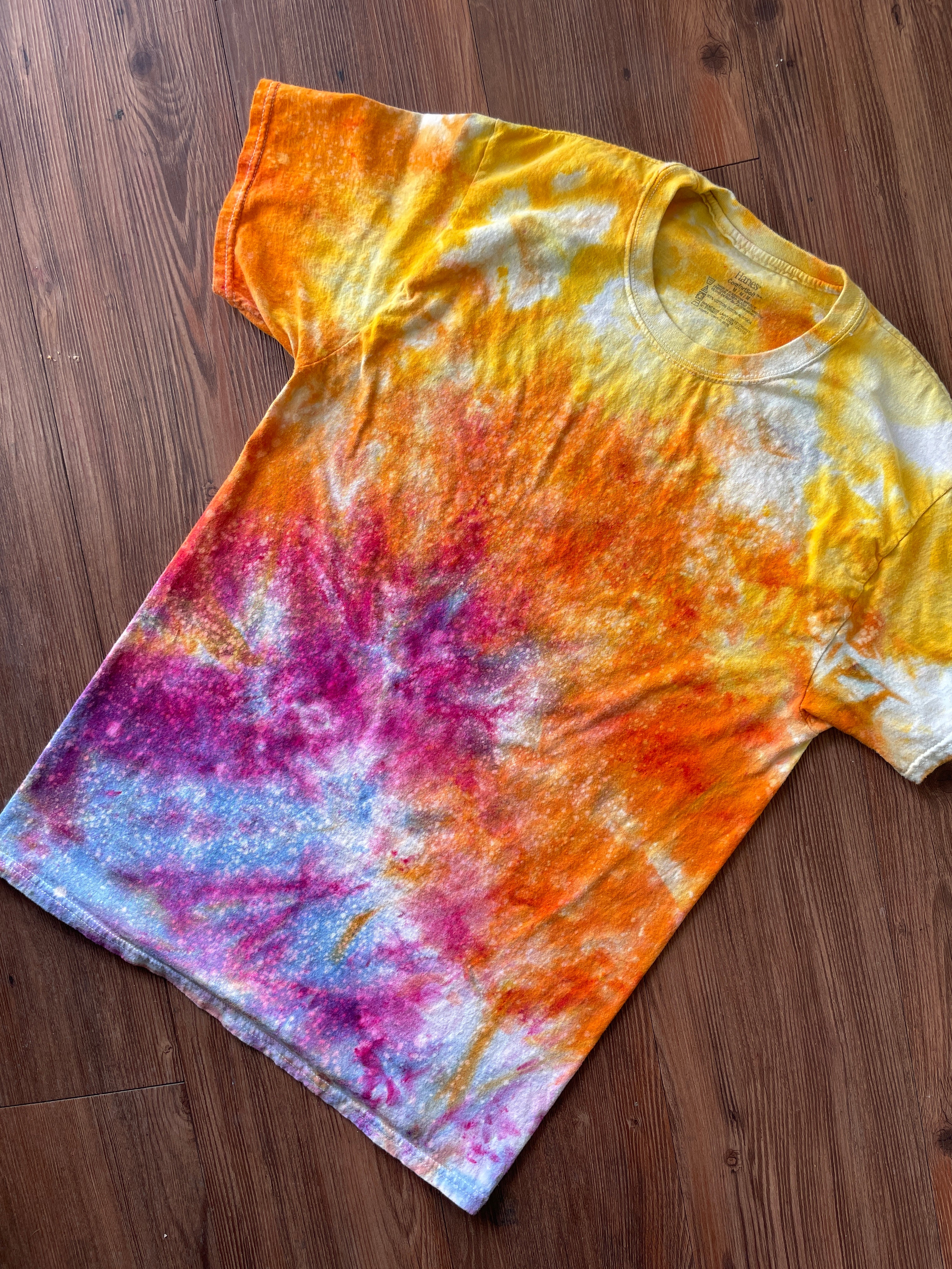 MEDIUM Men's Sunrise Galaxy Tie Dye T-Shirt | Blue, Pink and Yellow Ice Dye Short Sleeve
