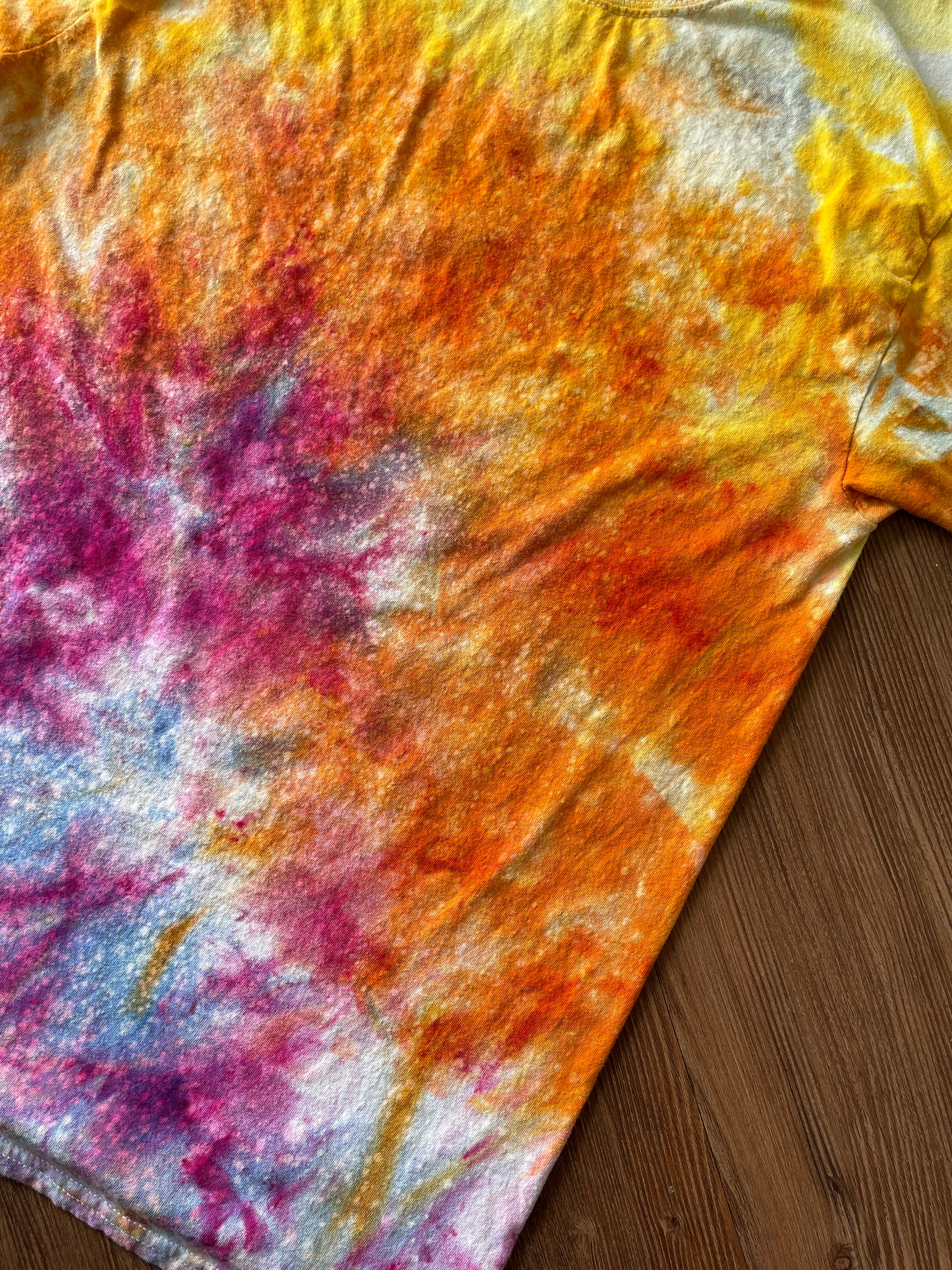 MEDIUM Men's Sunrise Galaxy Tie Dye T-Shirt | Blue, Pink and Yellow Ice Dye Short Sleeve