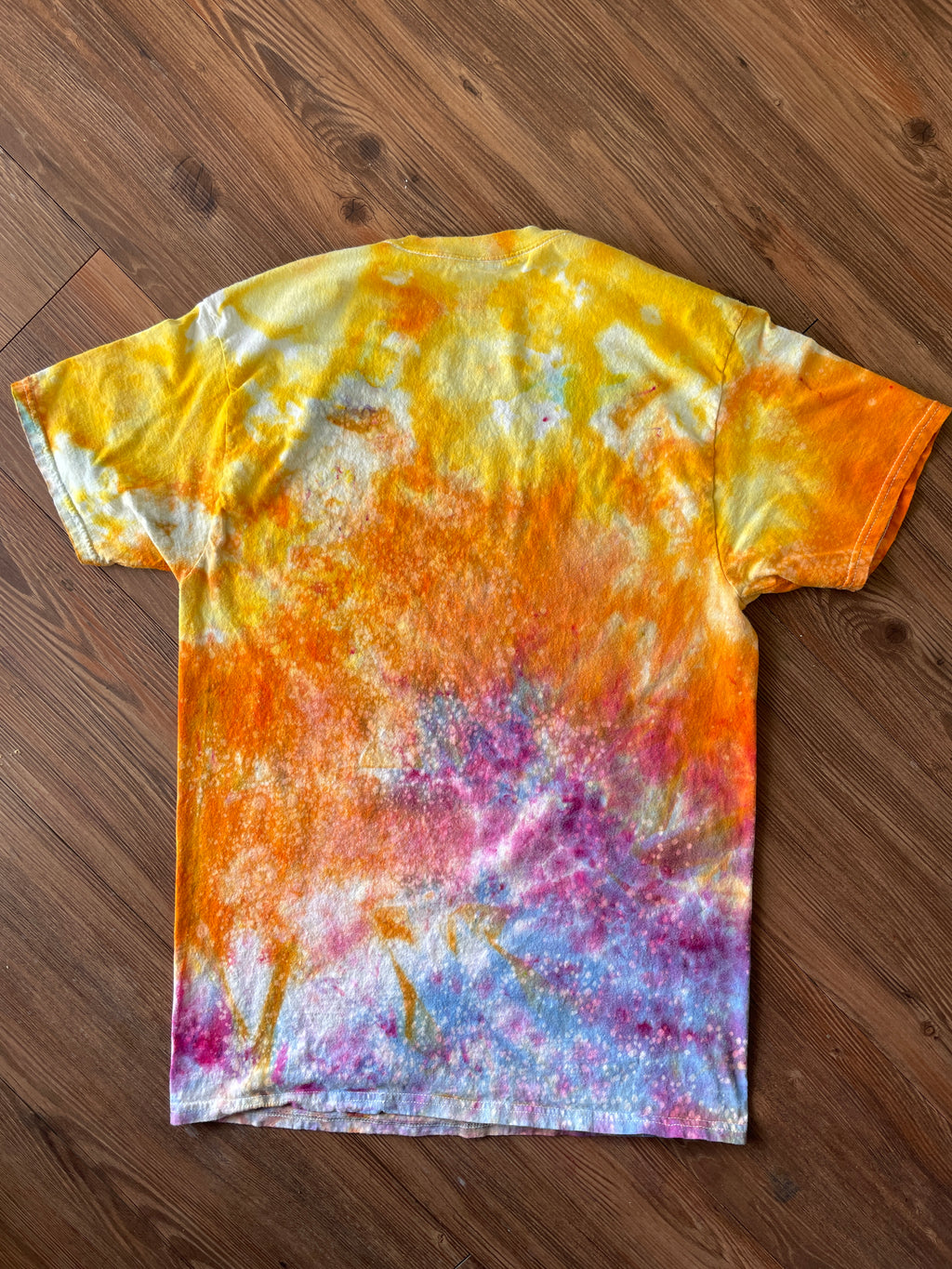 MEDIUM Men's Sunrise Galaxy Tie Dye T-Shirt | Blue, Pink and Yellow Ice Dye Short Sleeve