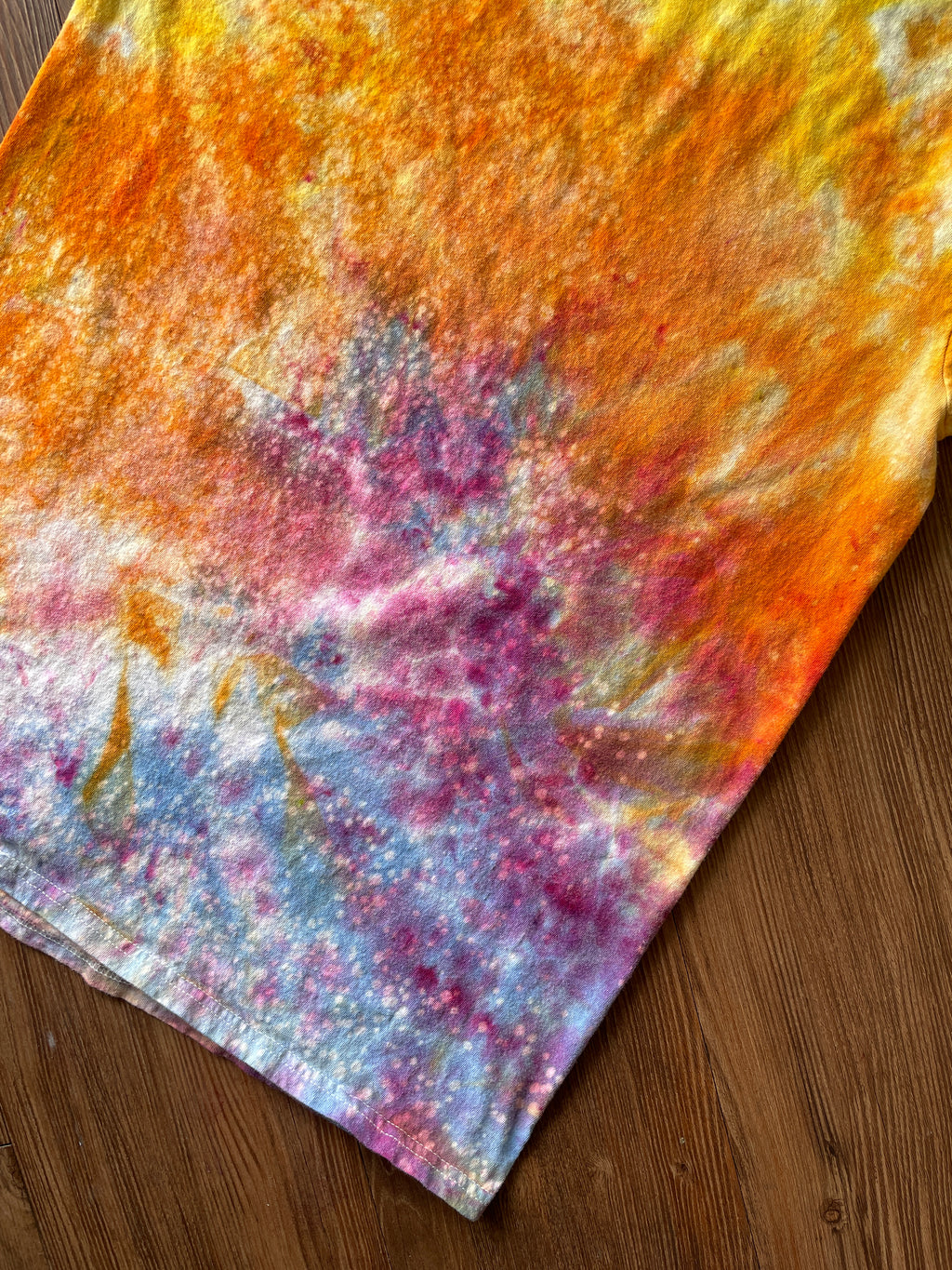 MEDIUM Men's Sunrise Galaxy Tie Dye T-Shirt | Blue, Pink and Yellow Ice Dye Short Sleeve