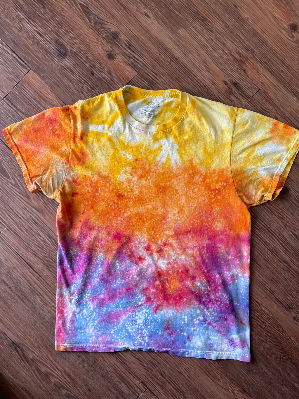 MEDIUM Men's Sunrise Galaxy Tie Dye T-Shirt | Blue, Pink and Yellow Ice Dye Short Sleeve