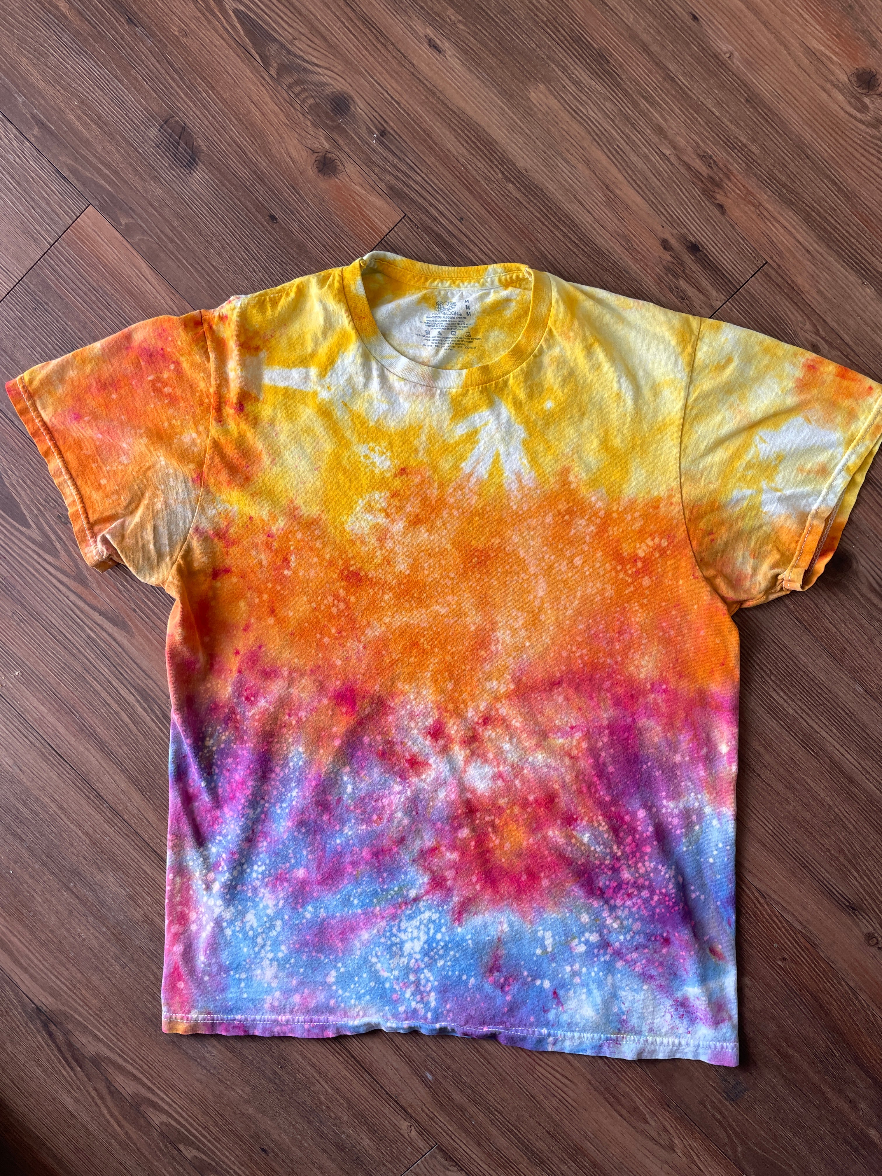 MEDIUM Men's Sunrise Galaxy Tie Dye T-Shirt | Blue, Pink and Yellow Ice Dye Short Sleeve