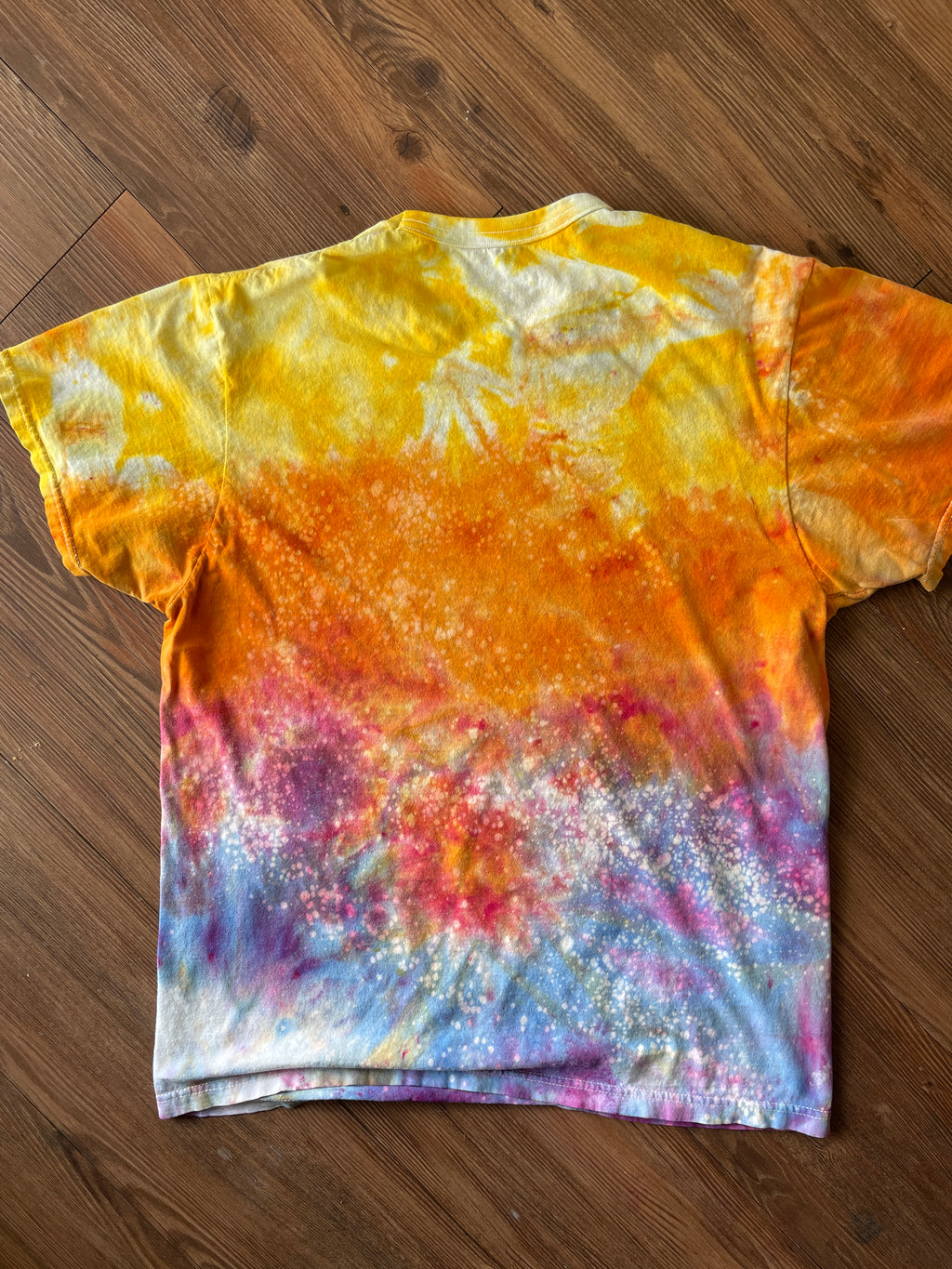 MEDIUM Men's Sunrise Galaxy Tie Dye T-Shirt | Blue, Pink and Yellow Ice Dye Short Sleeve
