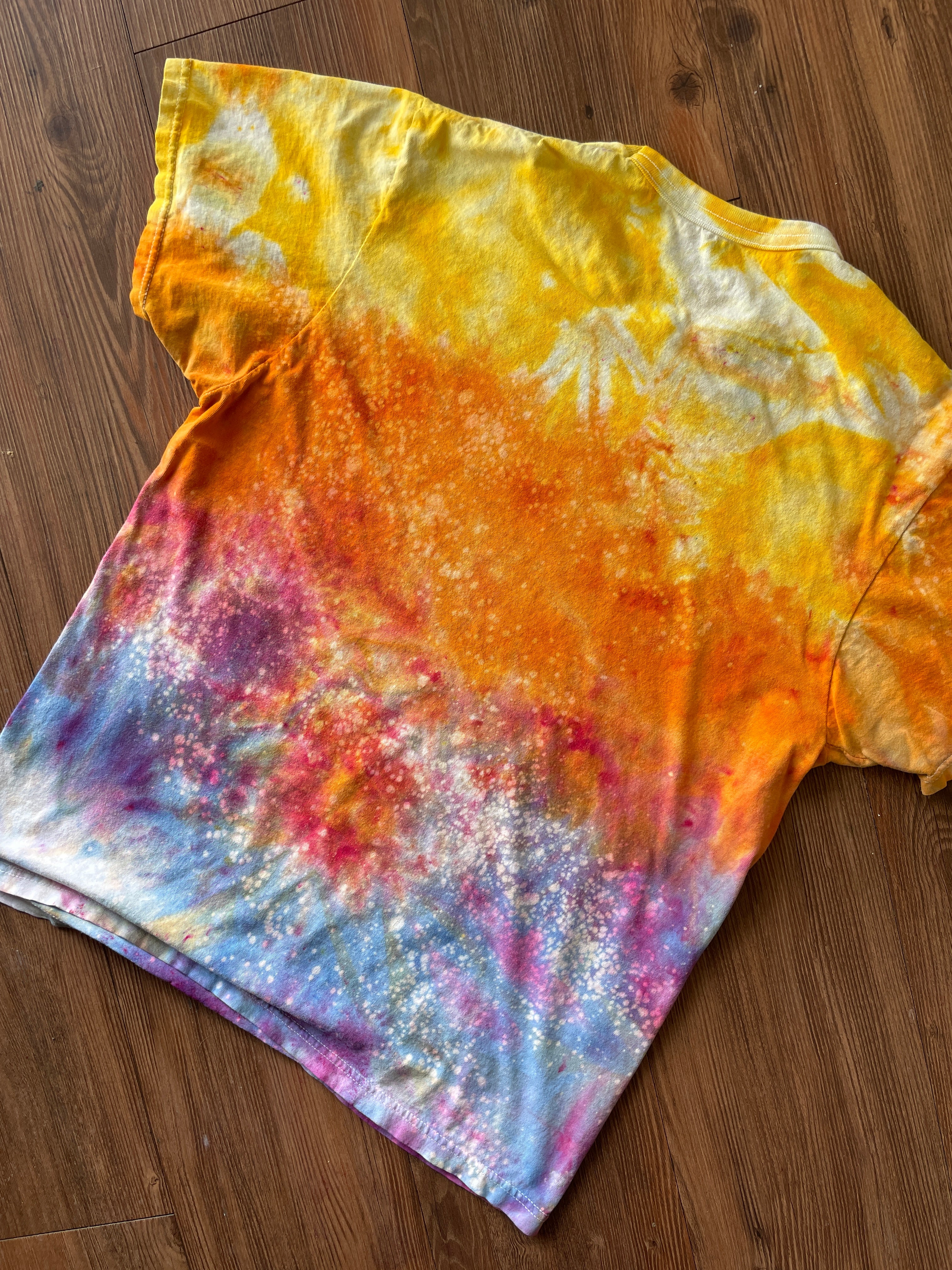MEDIUM Men's Sunrise Galaxy Tie Dye T-Shirt | Blue, Pink and Yellow Ice Dye Short Sleeve