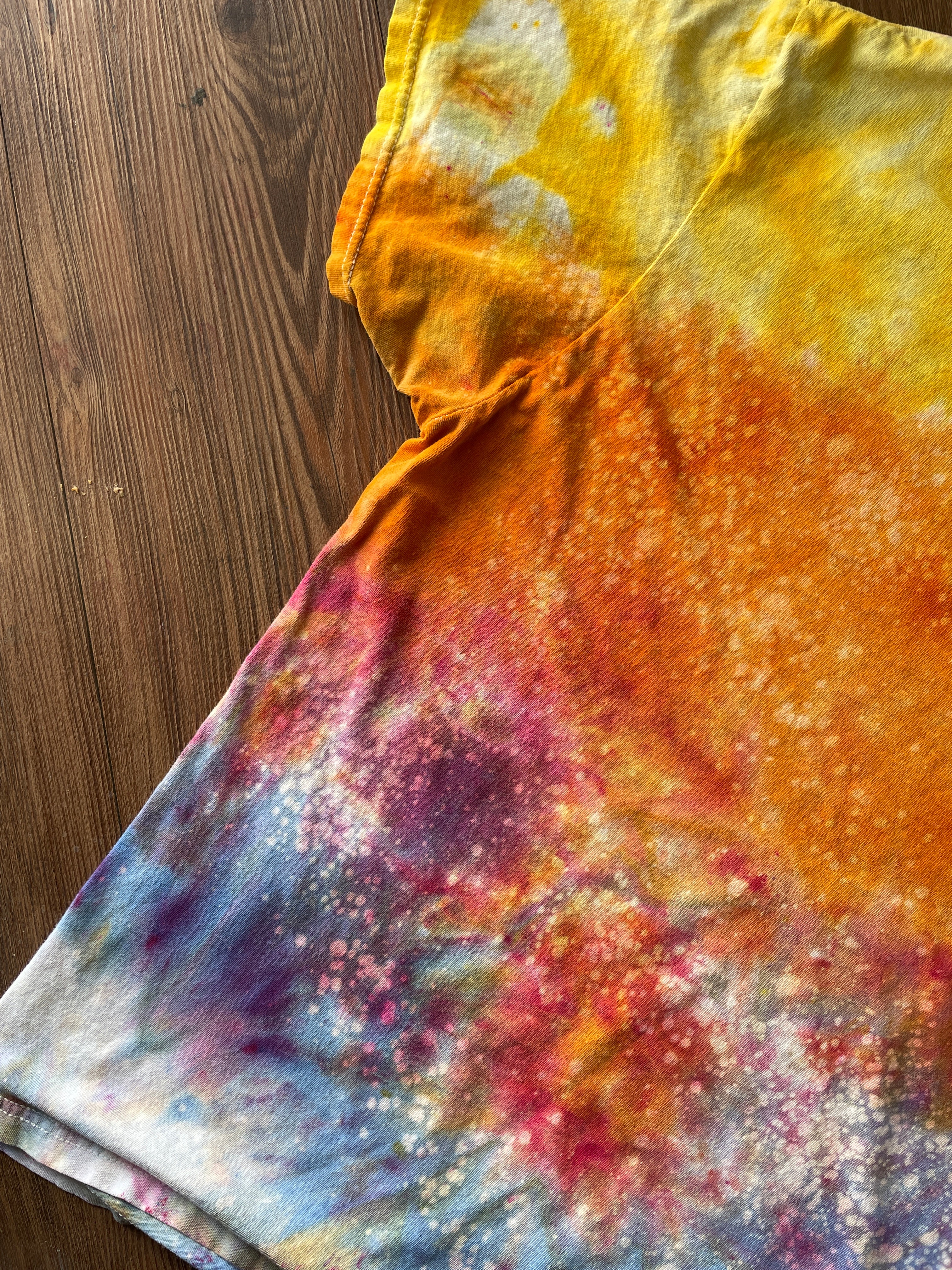 MEDIUM Men's Sunrise Galaxy Tie Dye T-Shirt | Blue, Pink and Yellow Ice Dye Short Sleeve