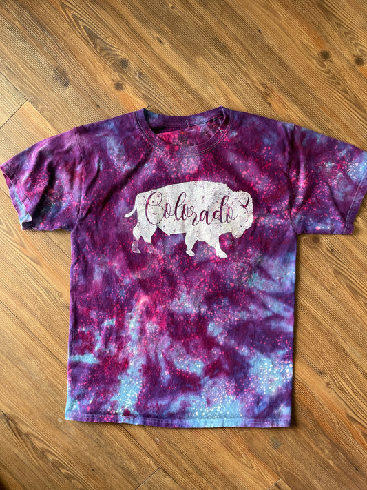 MEDIUM Men’s Colorado Bison Galaxy Tie Dye T-Shirt | Purple Ice Dye Short Sleeve Tee