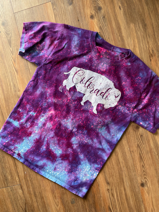 MEDIUM Men’s Colorado Bison Galaxy Tie Dye T-Shirt | Purple Ice Dye Short Sleeve Tee