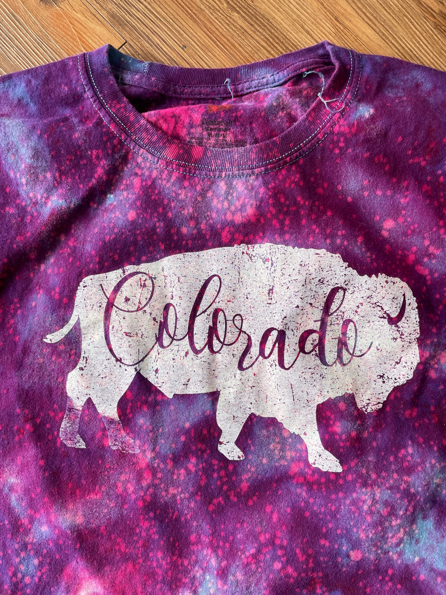 MEDIUM Men’s Colorado Bison Galaxy Tie Dye T-Shirt | Purple Ice Dye Short Sleeve Tee