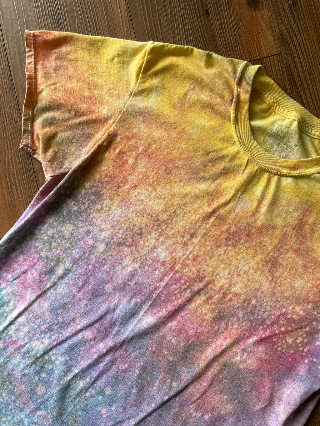 MEDIUM Men's Pastel Sunrise Galaxy Tie Dye T-Shirt | Blue, Pink and Yellow Ice Dye Short Sleeve