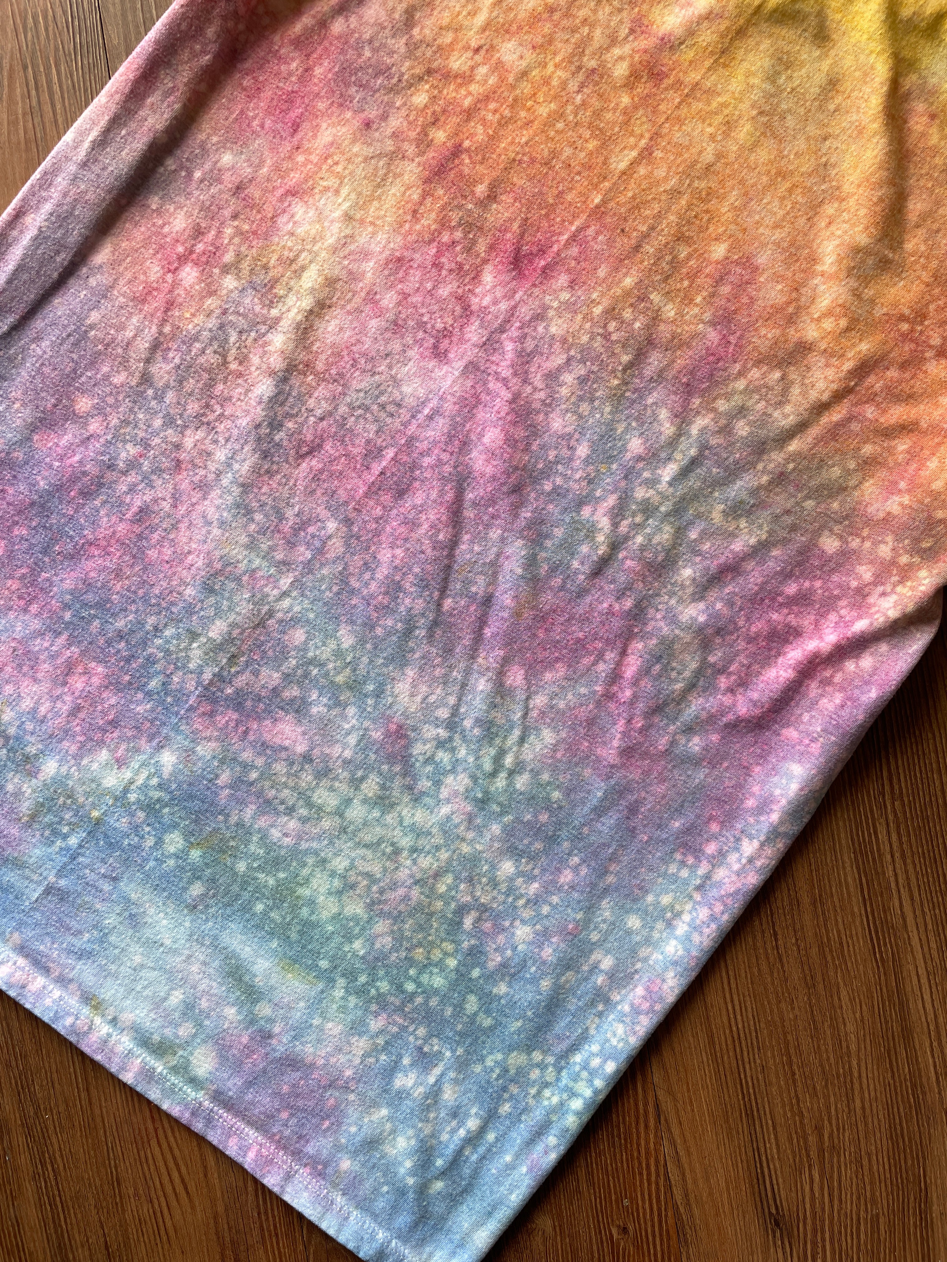 MEDIUM Men's Pastel Sunrise Galaxy Tie Dye T-Shirt | Blue, Pink and Yellow Ice Dye Short Sleeve