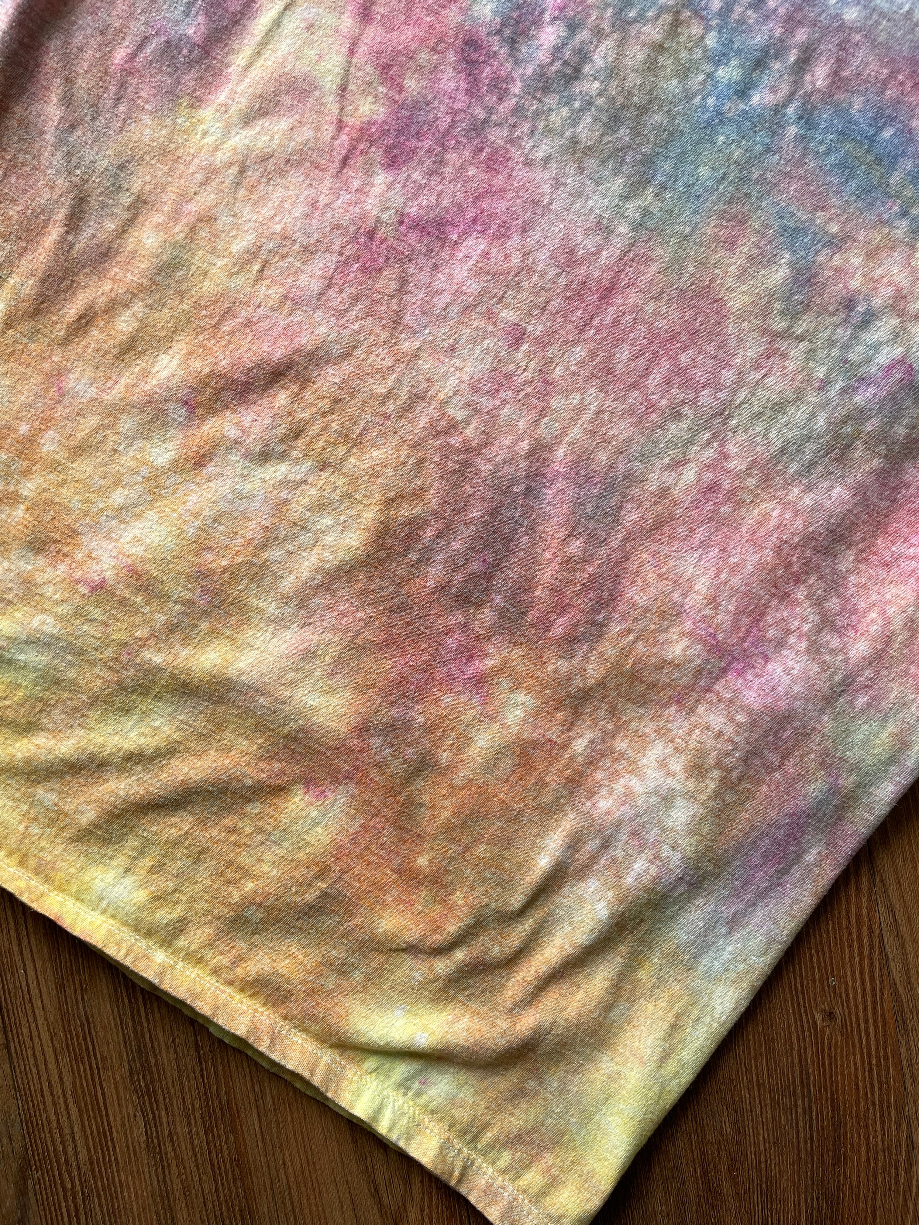 MEDIUM Men's Pastel Sunrise Galaxy Tie Dye T-Shirt | Blue, Pink and Yellow Ice Dye Short Sleeve