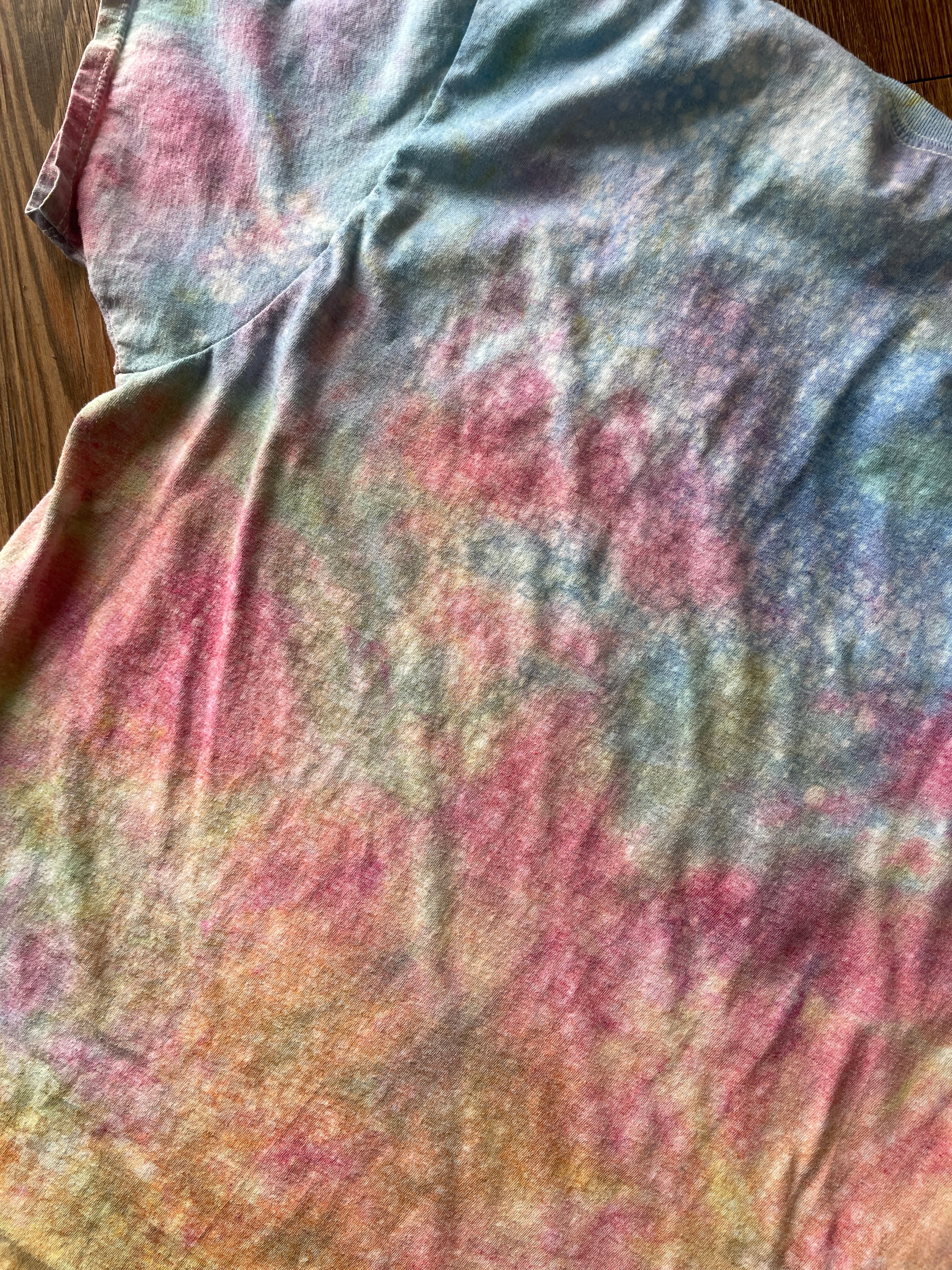 MEDIUM Men's Pastel Sunrise Galaxy Tie Dye T-Shirt | Blue, Pink and Yellow Ice Dye Short Sleeve