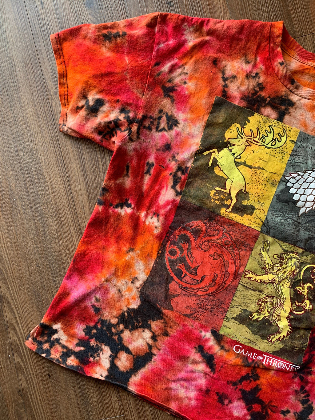 Game of Thrones Houses Handmade Reverse Tie Dye t-shirt | Bleach Acid Dye Men's L/XL Short Sleeve Top | Upcycled & Tie Dyed by Hand