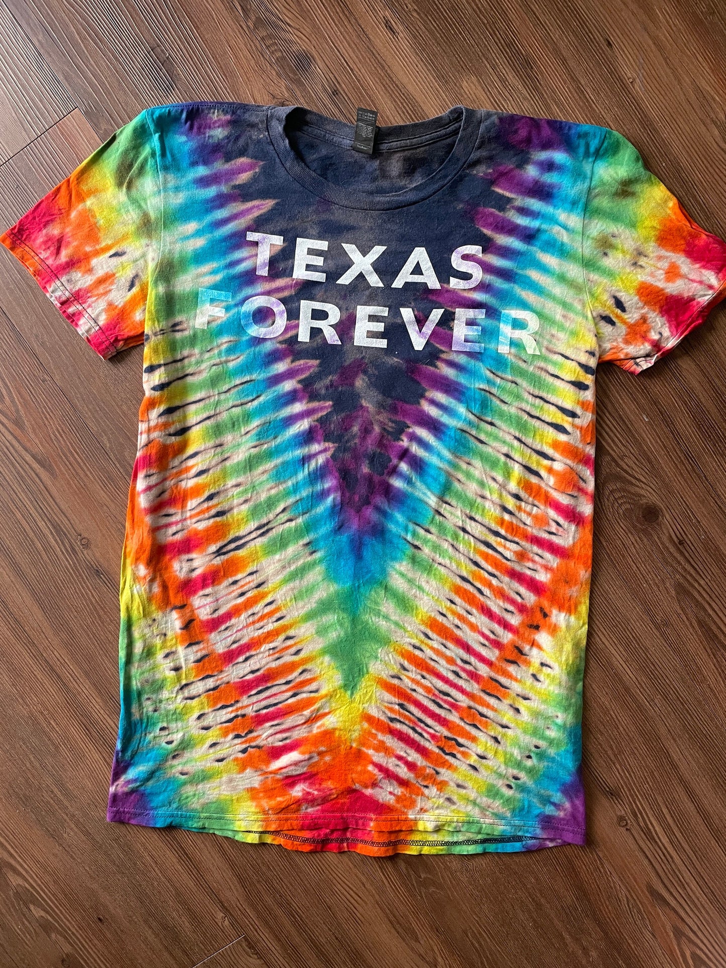 Texas Forever Reverse Tie Dye t-shirt | Friday Night Lights Rainbow Bleach Dye Short Sleeve Top Size Medium | Upcycled & Tie Dyed by Hand