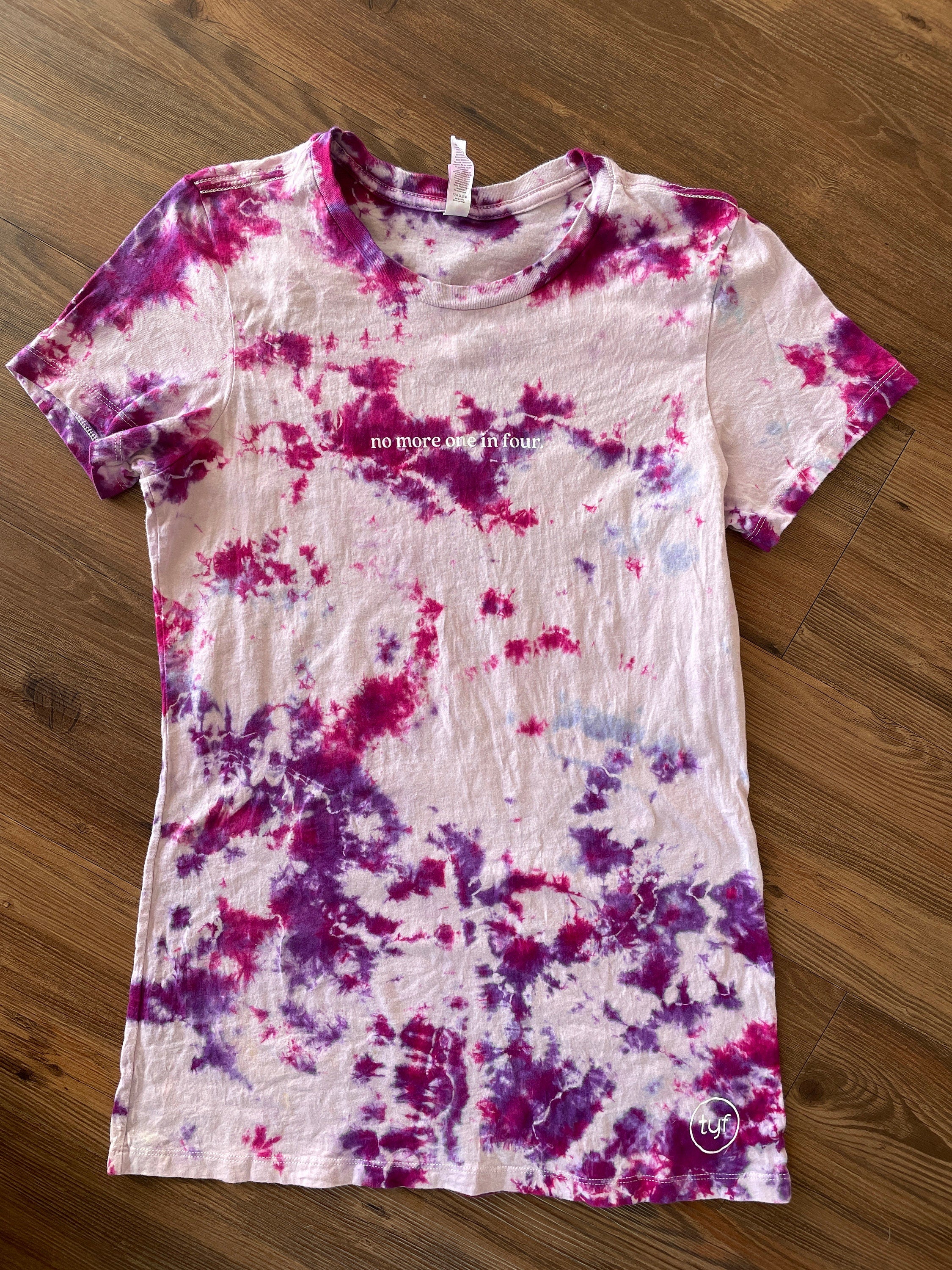 No More 1 in 4 Handmade Tie Dye t-shirt | Sexual Abuse Awareness Short Sleeve Top Women’s Medium | Sustainably Made