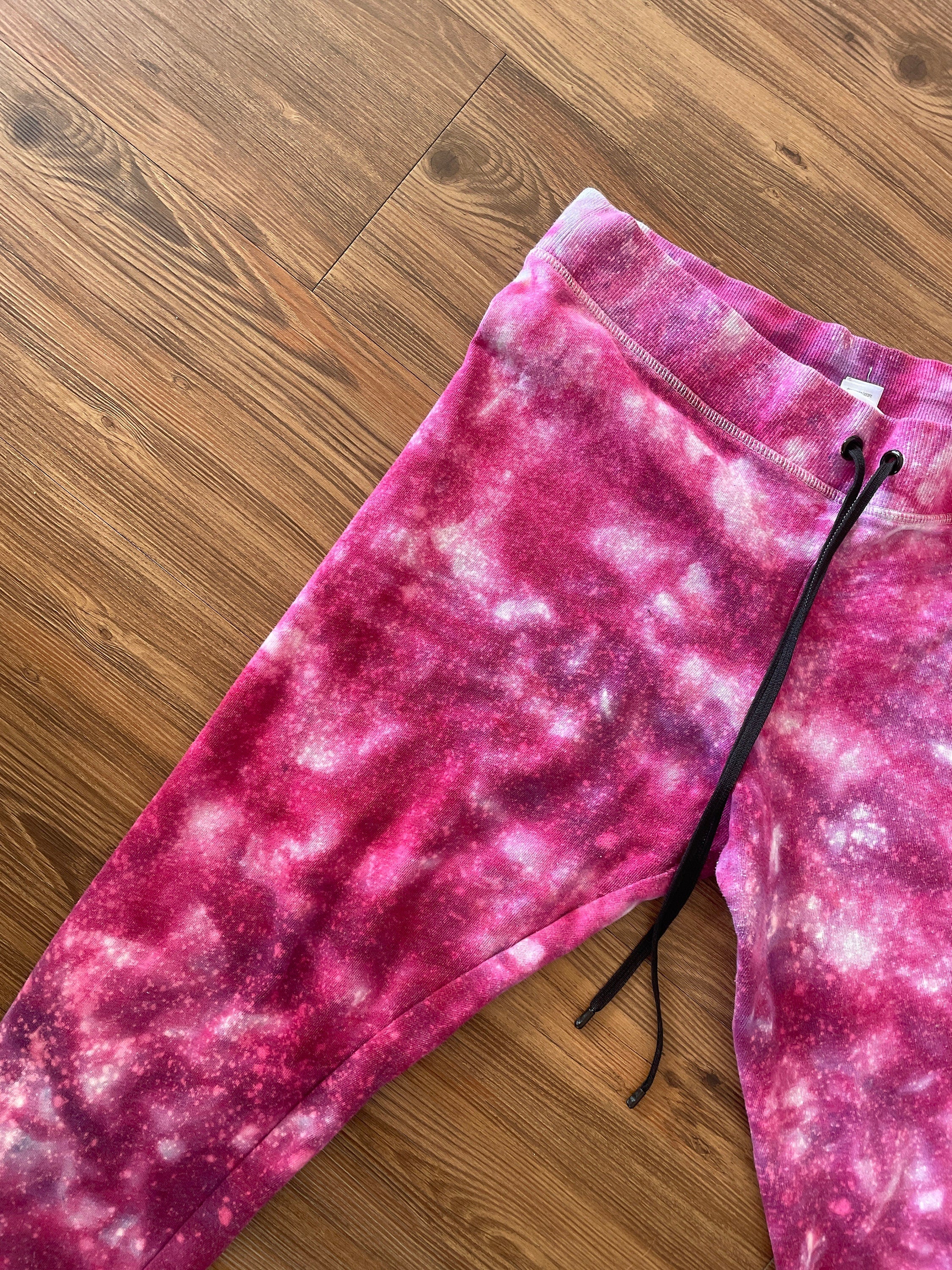 Pink Galaxy Victoria Sport Handmade Ice Dye Jogger Pants | Reverse Tie Dye Women’s Size Large Loungewear | Sustainably Made
