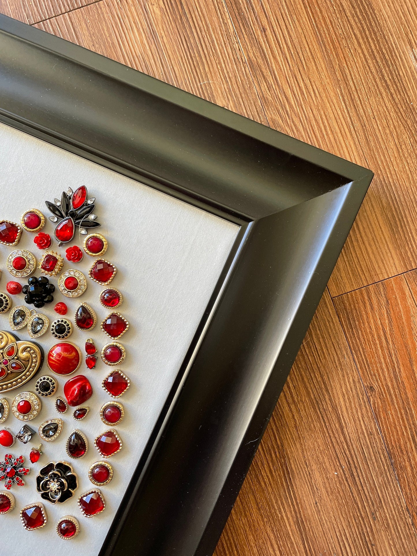 Black, Red, and Gold Framed Jewelry Christmas Tree Handmade with Over 50 Pieces of Vintage & Upcycled Jewelry