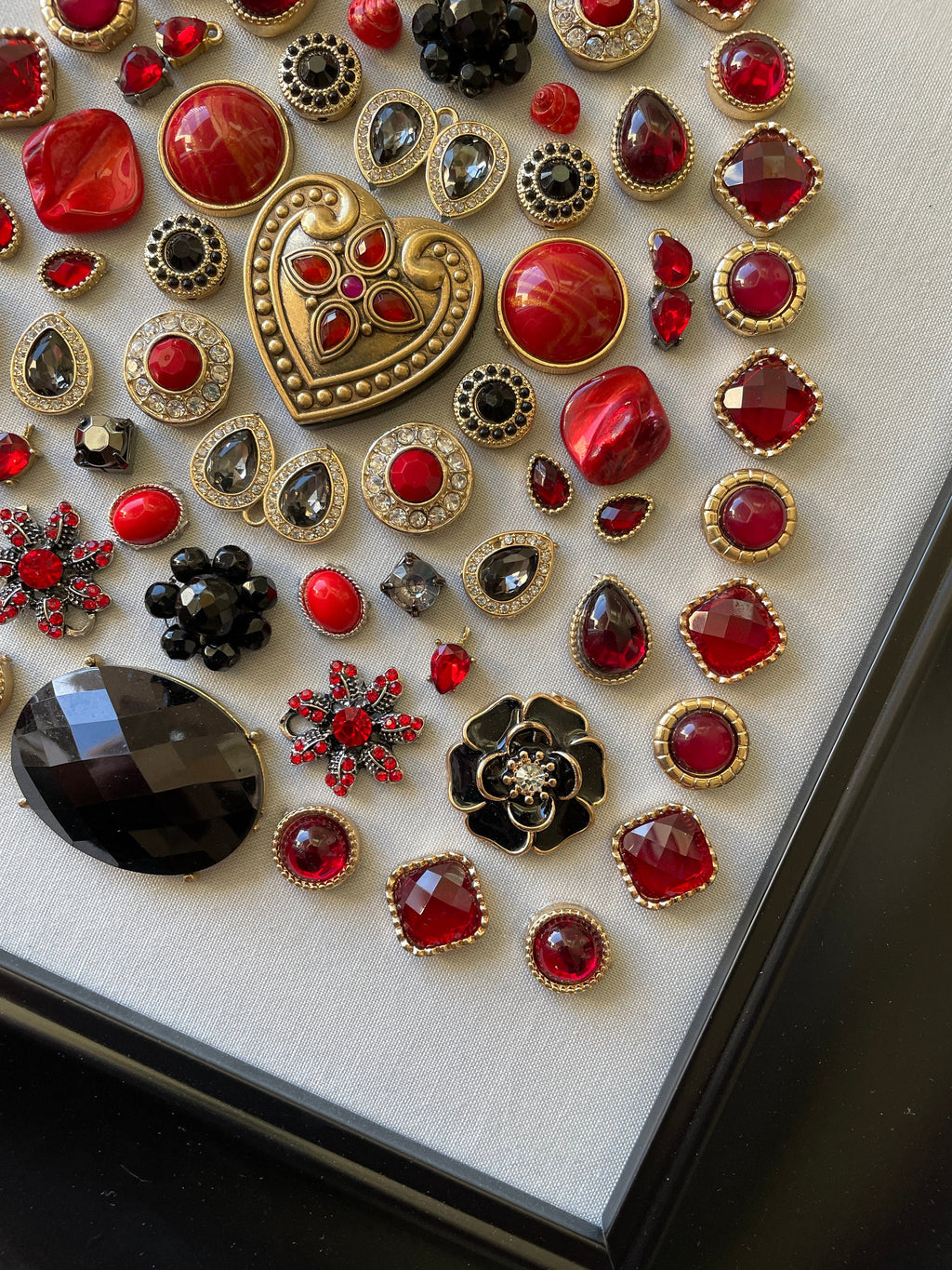 Black, Red, and Gold Framed Jewelry Christmas Tree Handmade with Over 50 Pieces of Vintage & Upcycled Jewelry