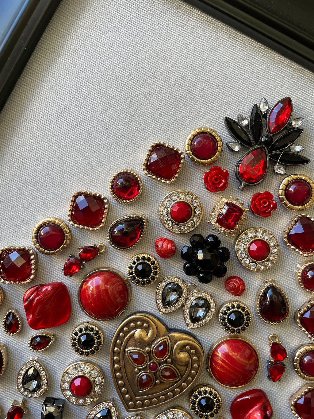Black, Red, and Gold Framed Jewelry Christmas Tree Handmade with Over 50 Pieces of Vintage & Upcycled Jewelry