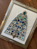 Blue and Silver Framed Jewelry Christmas Tree Handmade with Over 60 Pieces of Vintage & Upcycled Jewelry