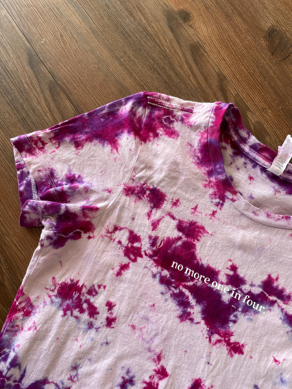 No More 1 in 4 Handmade Tie Dye t-shirt | Sexual Abuse Awareness Short Sleeve Top Women’s Medium | Sustainably Made