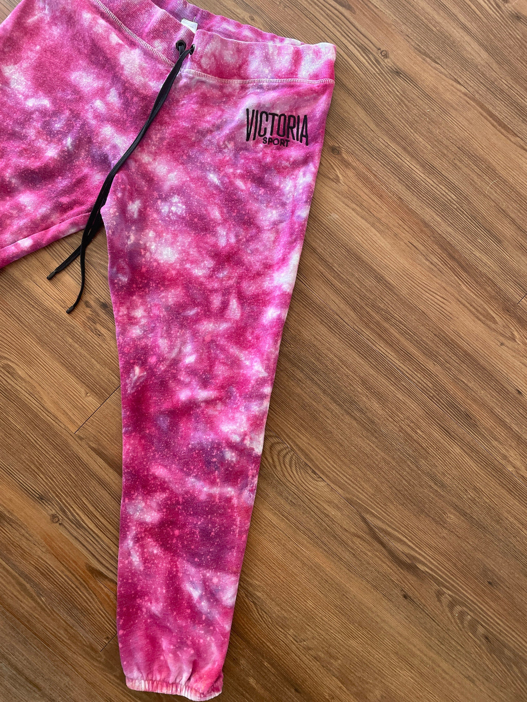 Pink Galaxy Victoria Sport Handmade Ice Dye Jogger Pants | Reverse Tie Dye Women’s Size Large Loungewear | Sustainably Made