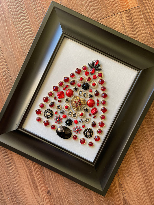 Black, Red, and Gold Framed Jewelry Christmas Tree Handmade with Over 50 Pieces of Vintage & Upcycled Jewelry