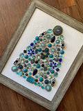 Blue, Silver, and Gray Framed Jewelry Christmas Tree Handmade with Over 60 Pieces of Vintage & Upcycled Jewelry