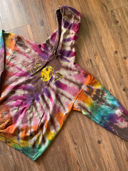 307 Wyoming Handmade Reverse Tie Dye Hoodie | UW Cowboys Bleach Dye Long Sleeve Top Unisex Size Large