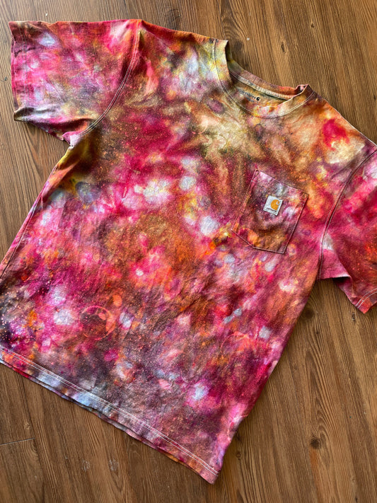 Carhartt Pocket Handmade Galaxy Tie Dye t-shirt | Oversized Loose Fit Fire Dye Ice Dye Short Sleeve Top Unisex Size Large