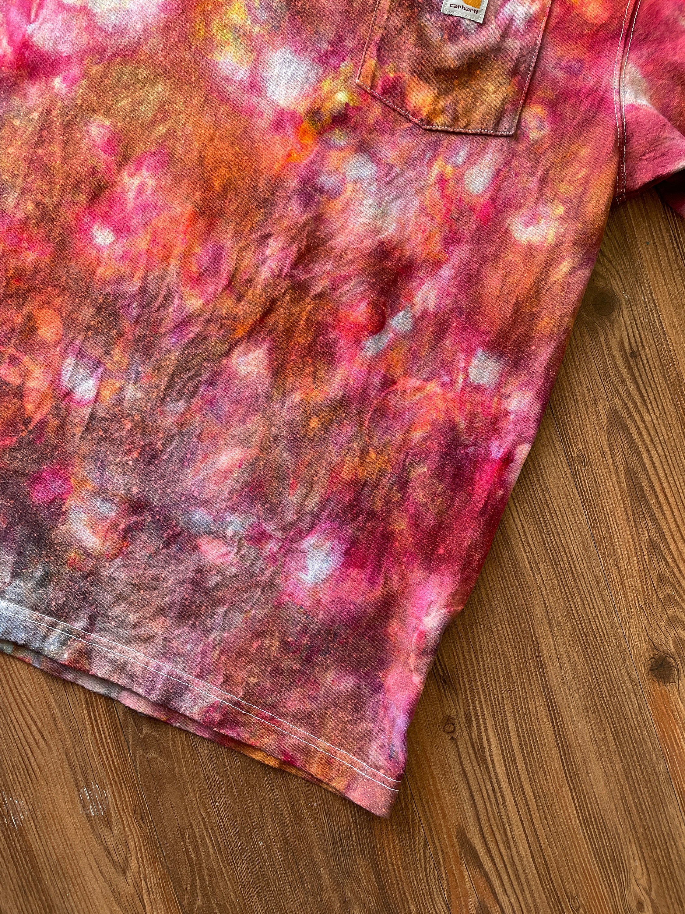 Carhartt Pocket Handmade Galaxy Tie Dye t-shirt | Oversized Loose Fit Fire Dye Ice Dye Short Sleeve Top Unisex Size Large