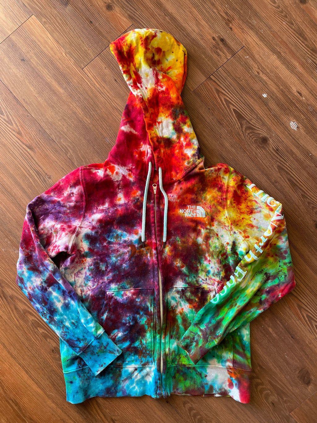 The North Face Rainbow Ice Dye Zip-Up Hoodie | Upcycled Long Sleeve Top | Women's Size Medium | Handmade & Thrifted