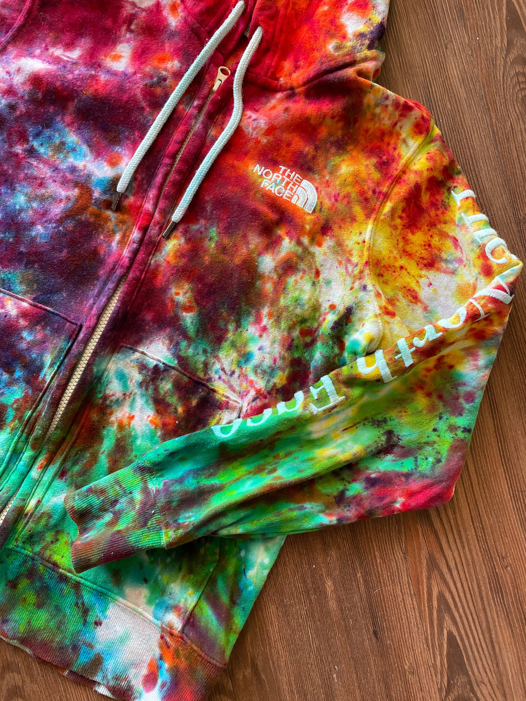 The North Face Rainbow Ice Dye Zip-Up Hoodie | Upcycled Long Sleeve Top | Women's Size Medium | Handmade & Thrifted