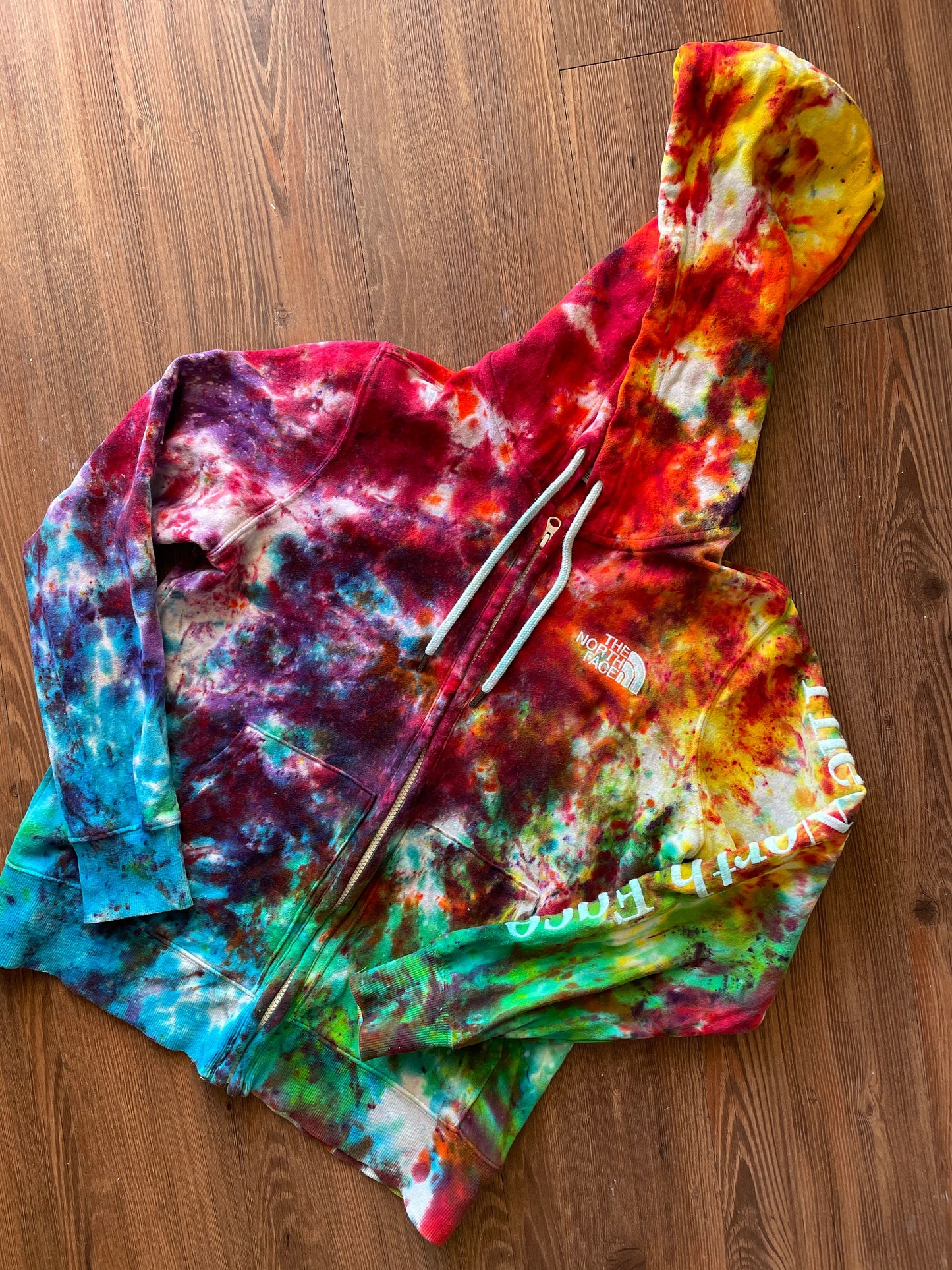 The North Face Rainbow Ice Dye Zip-Up Hoodie | Upcycled Long Sleeve Top | Women's Size Medium | Handmade & Thrifted