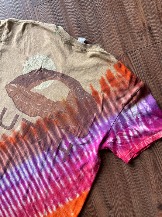 Utah Desert Handmade Reverse Tie Dye t-shirt | Tan Orange Bleach Dye Short Sleeve Top | Unisex Size Medium | Handmade & Thrifted