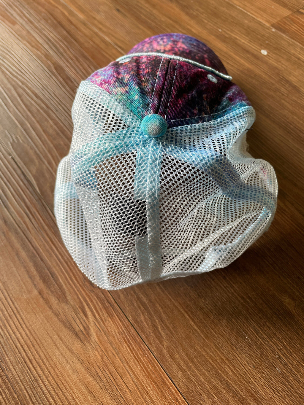 Surf Wyoming Bison Handmade Tie Dye Trucker Hat | Wyoming Flag Pink Ice Dyed Bleach Dyed Adjustable Hat | Handmade & Thrifted