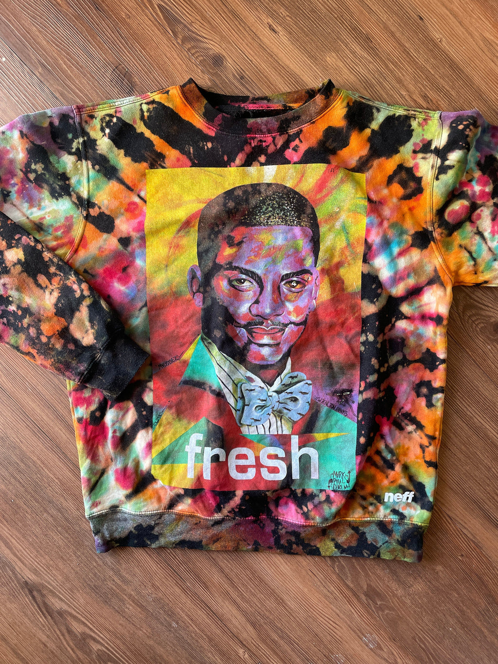 Carlton Banks Neff Handmade Reverse Tie Dye Sweatshirt | Fresh Prince 90s Bleach Dye Long Sleeve Top Unisex Size Small | Handmade & Thrifted
