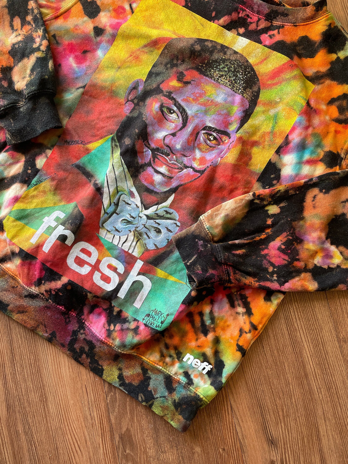 Carlton Banks Neff Handmade Reverse Tie Dye Sweatshirt | Fresh Prince 90s Bleach Dye Long Sleeve Top Unisex Size Small | Handmade & Thrifted