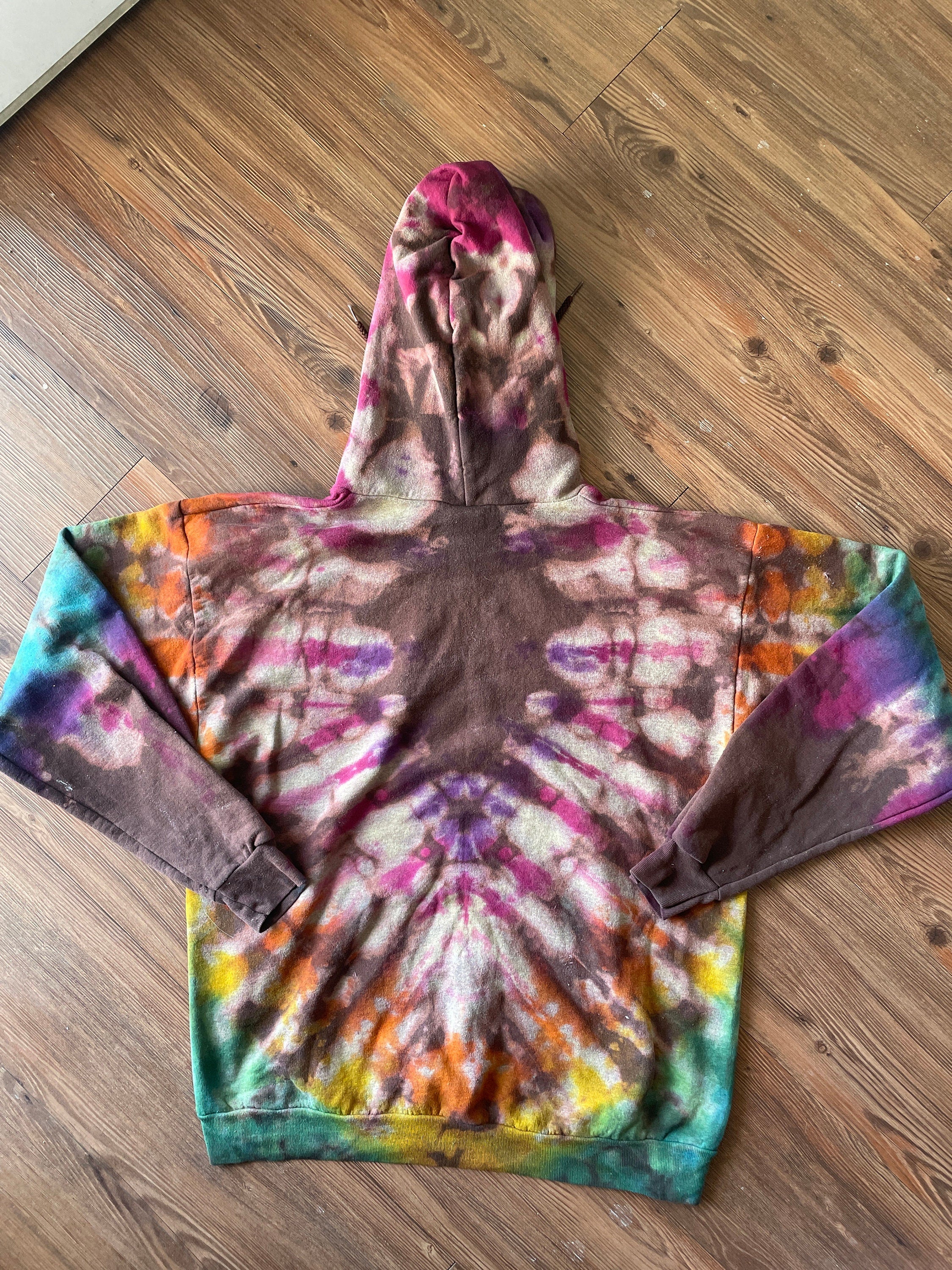 307 Wyoming Handmade Reverse Tie Dye Hoodie | UW Cowboys Bleach Dye Long Sleeve Top Unisex Size Large