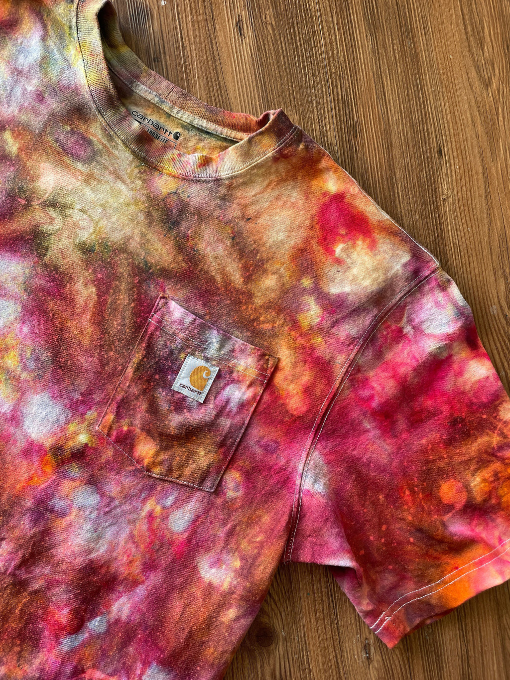 Carhartt Pocket Handmade Galaxy Tie Dye t-shirt | Oversized Loose Fit Fire Dye Ice Dye Short Sleeve Top Unisex Size Large