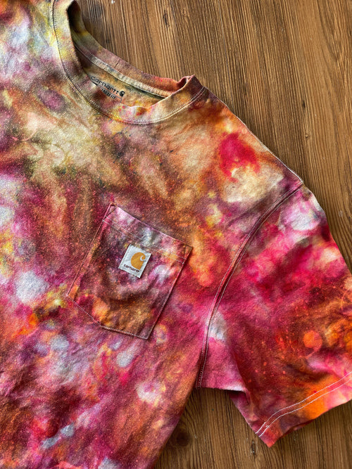 Carhartt Pocket Handmade Galaxy Tie Dye t-shirt | Oversized Loose Fit Fire Dye Ice Dye Short Sleeve Top Unisex Size Large