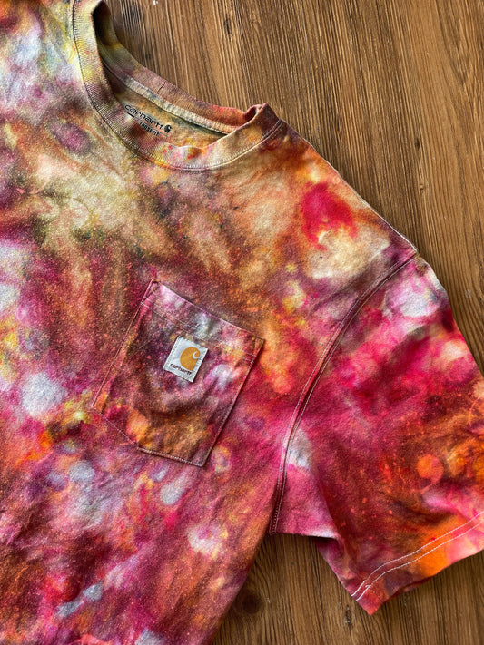 Carhartt Pocket Handmade Galaxy Tie Dye t-shirt | Oversized Loose Fit Fire Dye Ice Dye Short Sleeve Top Unisex Size Large