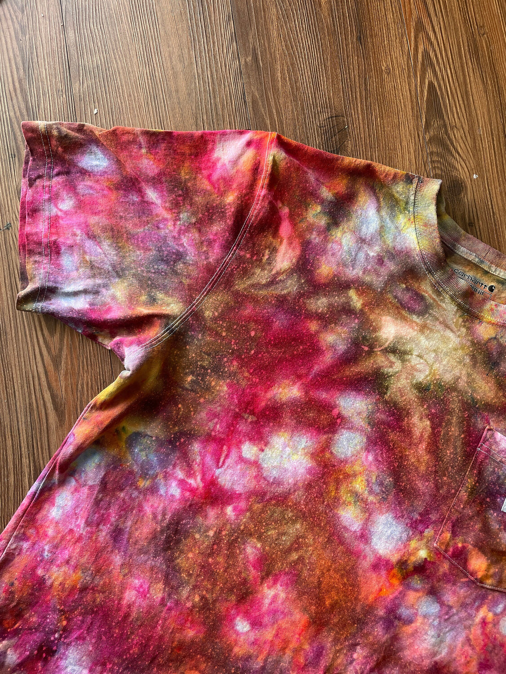 Carhartt Pocket Handmade Galaxy Tie Dye t-shirt | Oversized Loose Fit Fire Dye Ice Dye Short Sleeve Top Unisex Size Large