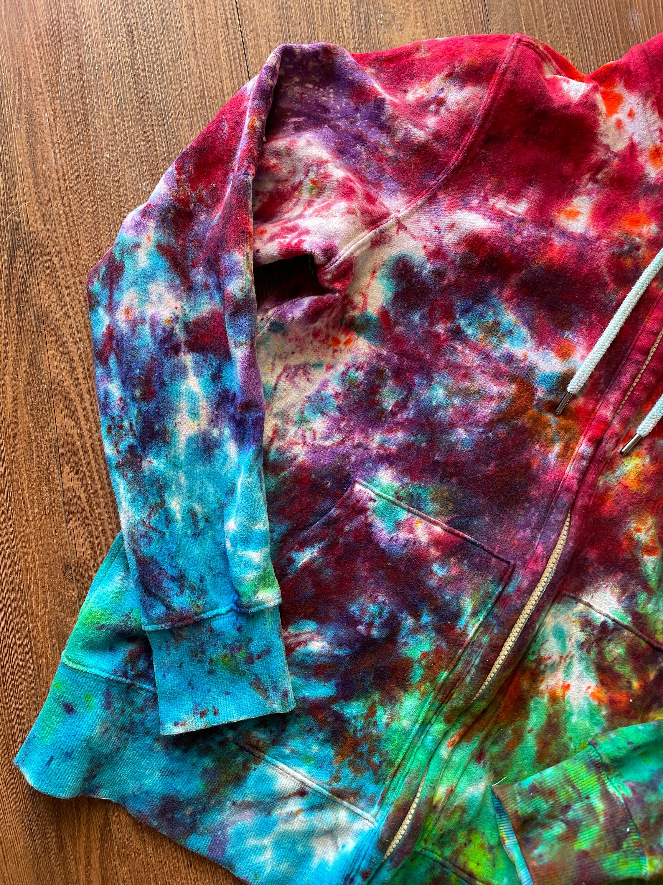 The North Face Rainbow Ice Dye Zip-Up Hoodie | Upcycled Long Sleeve Top | Women's Size Medium | Handmade & Thrifted