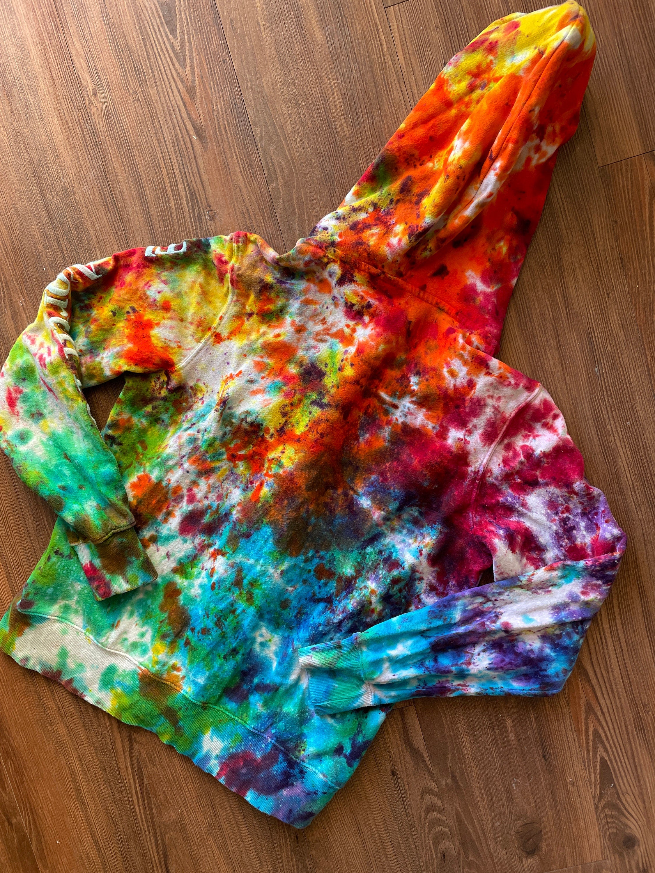 The North Face Rainbow Ice Dye Zip-Up Hoodie | Upcycled Long Sleeve Top | Women's Size Medium | Handmade & Thrifted