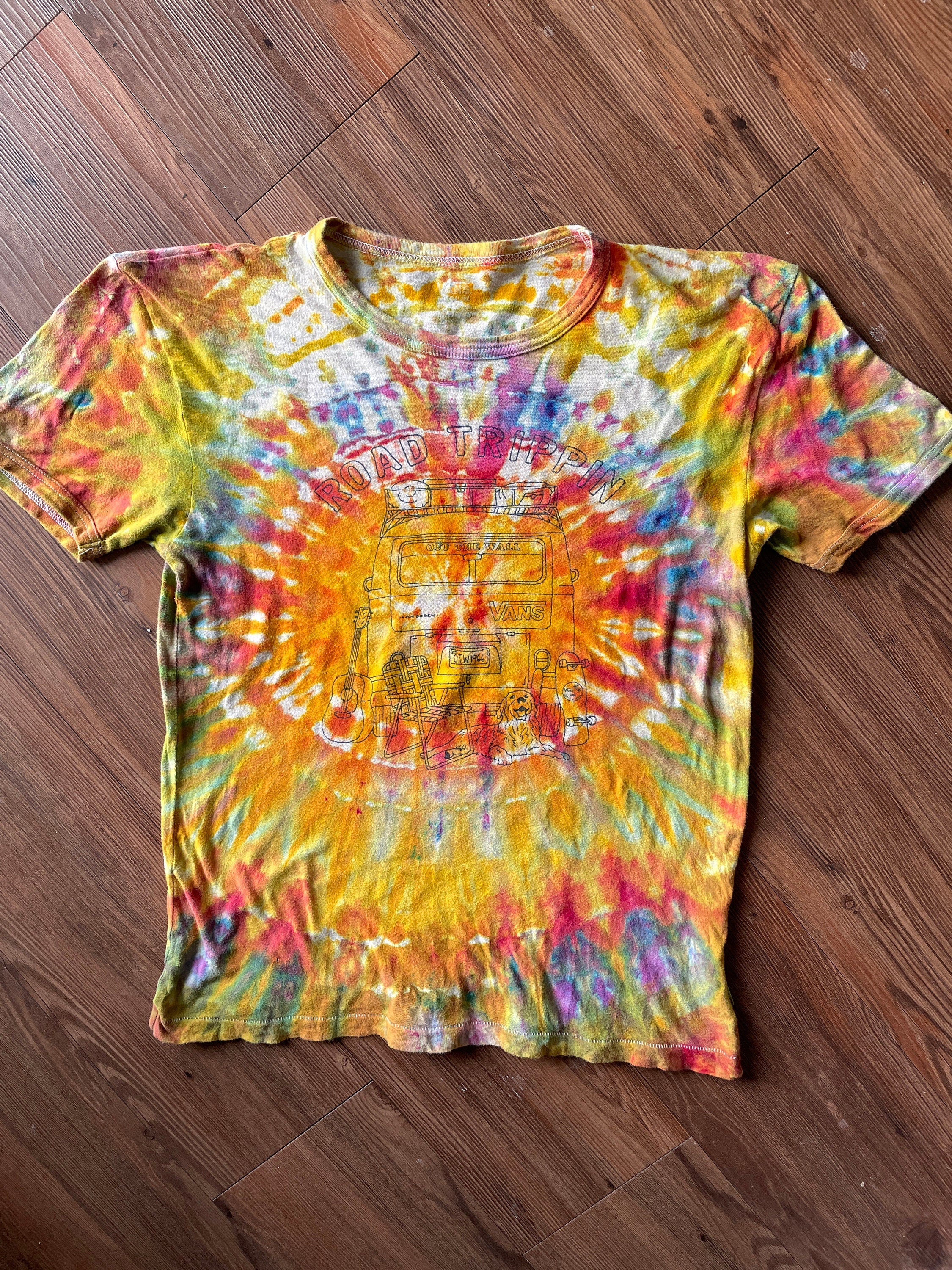 Vans Roadtrippers Handmade Ice Dye Tie Dye t-shirt | Van Life Short Sleeve Top | Women's Size Medium | Handmade & Thrifted