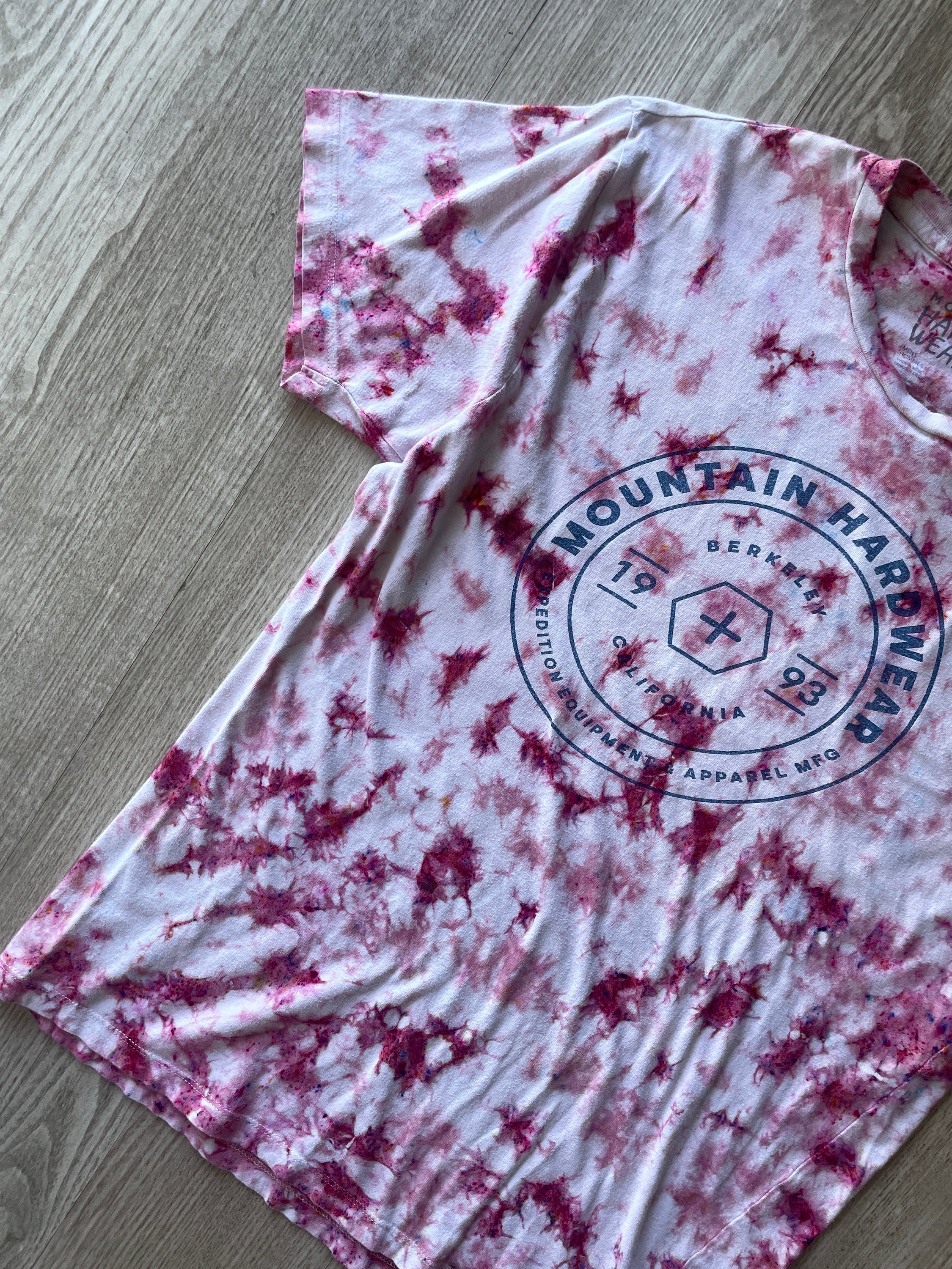 MEDIUM Men’s Mountain Hardwear Handmade Tie Dye Short Sleeve T-Shirt | One-Of-a-Kind Upcycled White and Pink "Funfetti" Crumpled Top