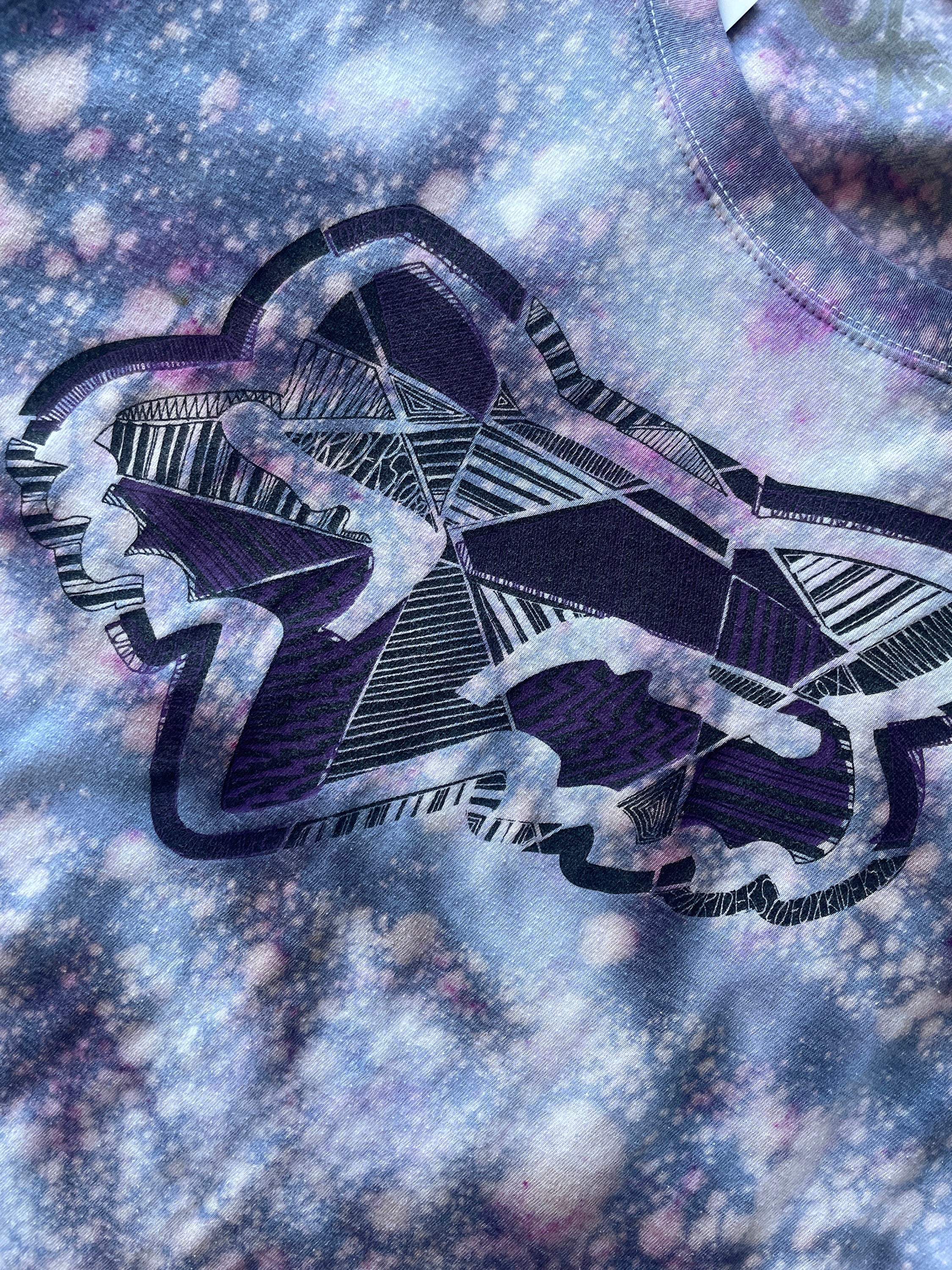 LARGE Women's Fox Racing Handmade Tie Dye Short Sleeve T-Shirt | One-Of-a-Kind Upcycled Gray and Purple Ice Dye Crumpled Top